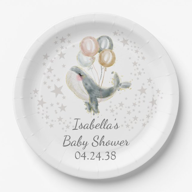 Assiettes En Carton Baby shower de garçon de baleine mignonne (Devant)
