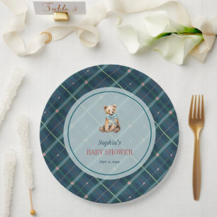 Assiettes En Carton Baby shower de garçon d'ours en peluche bleu marin