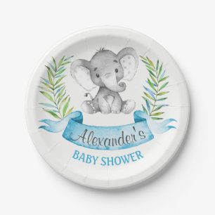 Assiettes En Carton Baby shower de garçon Elephant aquarelle
