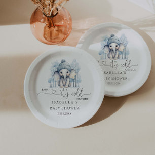 Assiettes En Carton Baby shower de garçon éléphant d'hiver