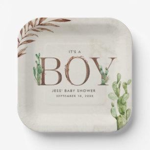 Assiettes En Carton Baby shower de garçon en cuir Cactus