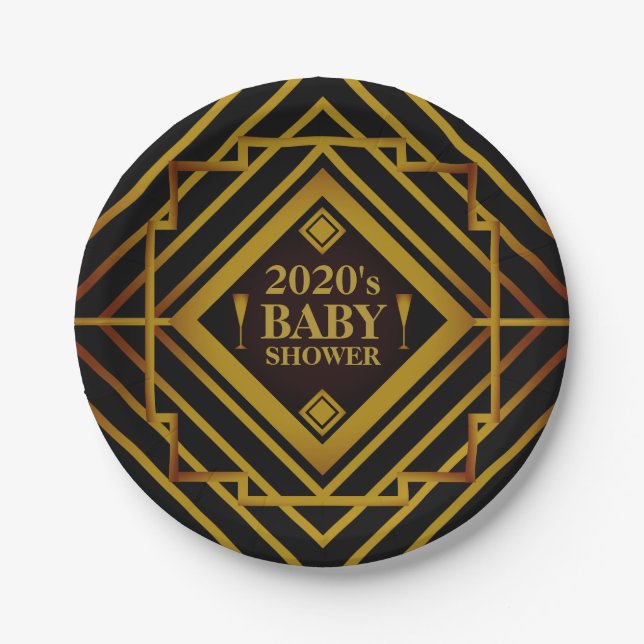 Assiettes En Carton Baby shower de Gatsby Gold 2020 (Devant)