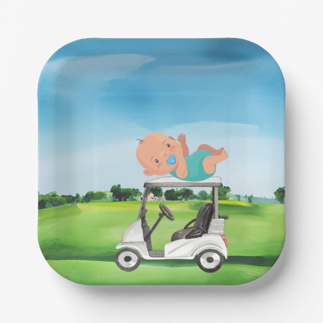 Assiettes En Carton Baby shower de golf pour garçon (Recto)