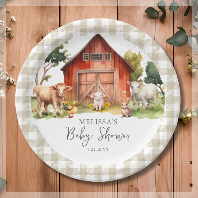 Assiettes En Carton Baby shower de grange d'animaux de ferme (Créateur téléchargé)