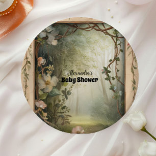 Assiettes En Carton Baby shower de la Forêt Florale Magique