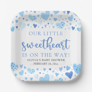 Assiettes En Carton Baby shower de la Saint Valentin Blue Little Sweet