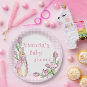 Assiettes En Carton Baby shower de lapin blanc rose