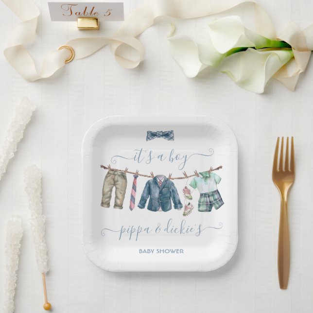 Assiettes En Carton Baby shower de ligne de tissu Preppy Boy (Mariage)