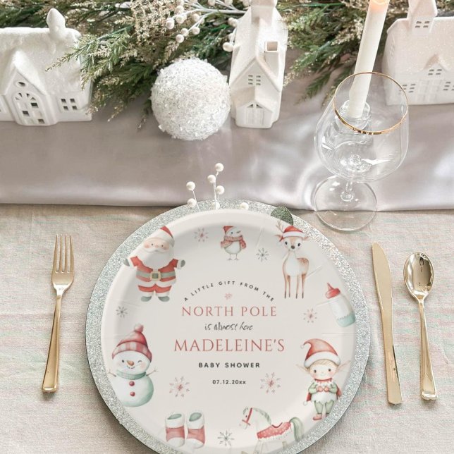 Assiettes En Carton Baby shower de livraison d'Express de Noël du Pôle (North Pole Christmas Express Delivery Baby Shower Paper Plates)