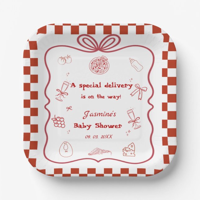 Assiettes En Carton Baby shower de livraison spéciale Pizza (Recto)