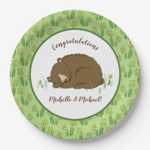 Assiettes En Carton Baby shower de l'ours couché Bois