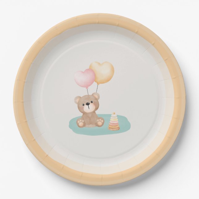 Assiettes En Carton Baby shower de l'ours en peluche - Plaques en papi (Devant)
