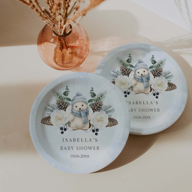Assiettes En Carton Baby shower de l'ours polaire d'hiver (Créateur téléchargé)