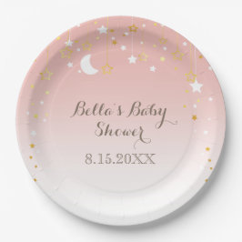 Assiettes En Carton Baby shower de lune aux étoiles roses