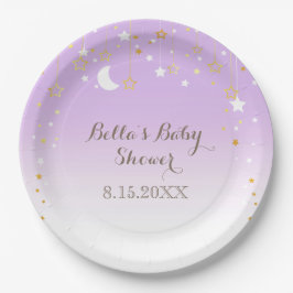 Assiettes En Carton Baby shower de lune aux étoiles violettes