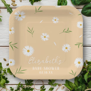 Assiettes En Carton Baby shower de marguerites blanches simple et élég