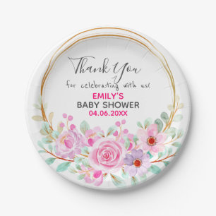 Assiettes En Carton Baby shower de Merci de  rose fleuri