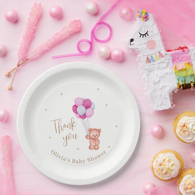Assiettes En Carton Baby shower de Merci en  rose Teddy (Fête)