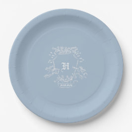Assiettes En Carton Baby shower de monogramme bleu Dusty