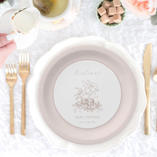 Assiettes En Carton Baby shower de nid d'oiseaux rose