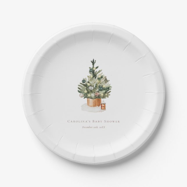 Assiettes En Carton Baby shower de Noël d'hiver (Devant)