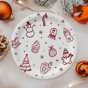 Assiettes En Carton Baby Shower de Noël Fantaisiste Dessiné à la Main 
