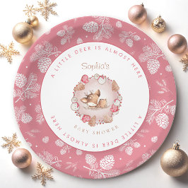 Assiettes En Carton Baby shower de Noël mignonne fille cerf rose