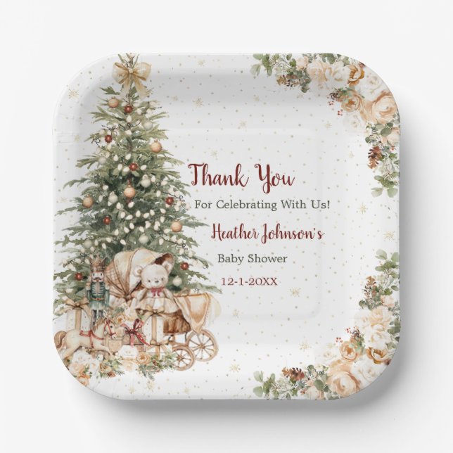 Assiettes En Carton Baby shower de Noël Neutre Boho (Recto)