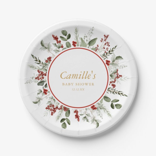 Assiettes En Carton Baby shower de Noël rustique (Devant)