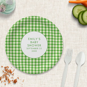 Assiettes En Carton Baby shower de nom En vichy vert cultivé localemen