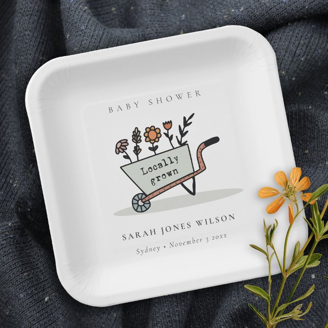 Assiettes En Carton Baby shower de panier floral gris cultivé localeme (Créateur téléchargé)