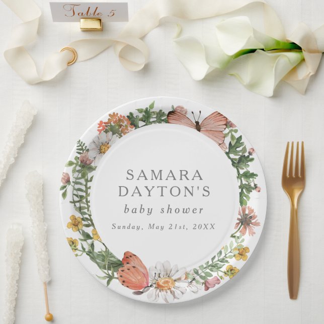 Assiettes En Carton Baby shower de papillon Fleur sauvage de Bohême (Mariage)