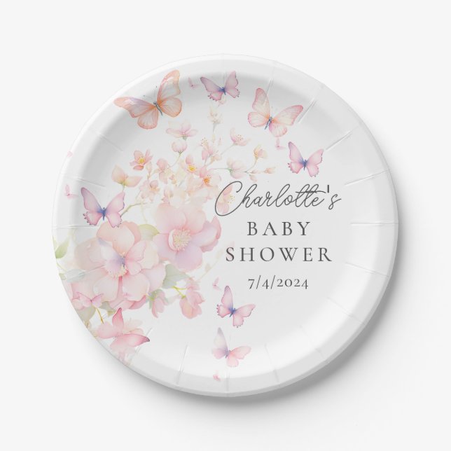 Assiettes En Carton Baby shower de papillons Whimsical (Devant)