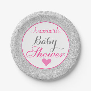 Assiettes En Carton Baby shower de Parties scintillant rose et argent