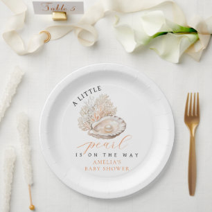 Assiettes En Carton Baby shower de perles de coquillages d'aquarelle