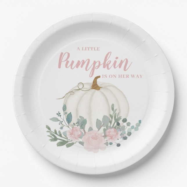 Assiettes En Carton Baby shower de petite fille Citrouille (Devant)