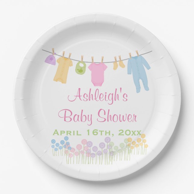 Assiettes En Carton Baby shower de petits vêtements (Devant)