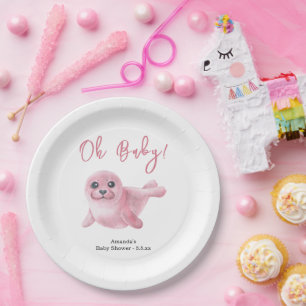 Assiettes En Carton Baby shower de phoque rose