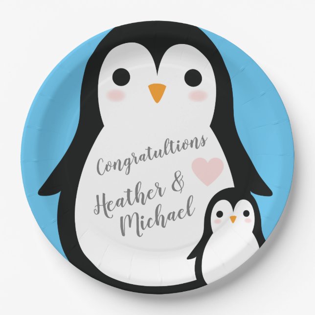 Assiettes En Carton Baby shower de pingouin (Devant)