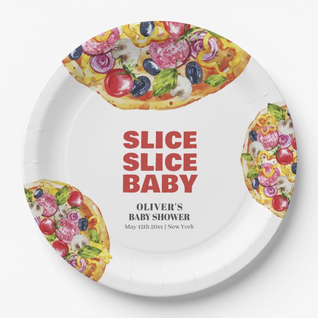 Assiettes En Carton Baby shower de pizza en tranche italienne chic mod (Devant)
