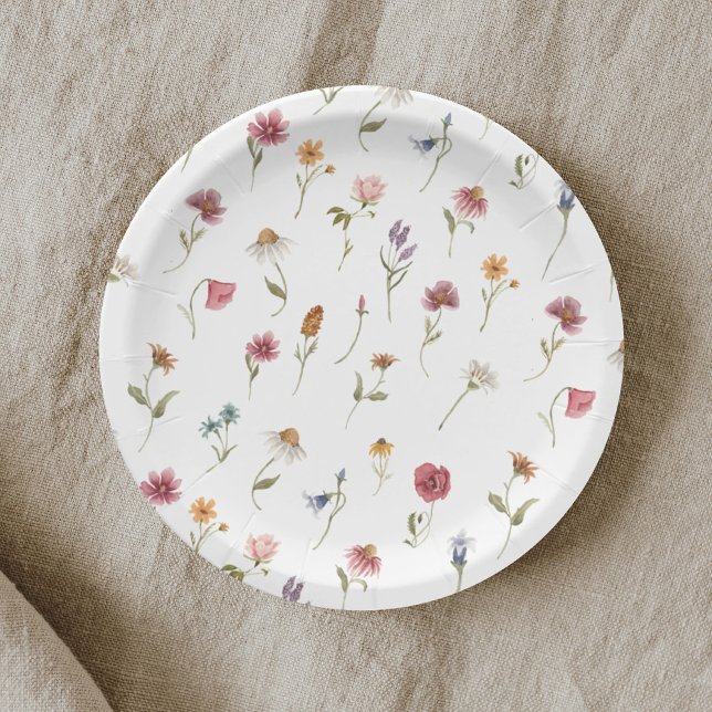 Assiettes En Carton Baby shower de printemps Fleur sauvage aquarelle (Créateur téléchargé)