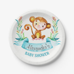 Assiettes En Carton Baby shower de singe d'aquarelle