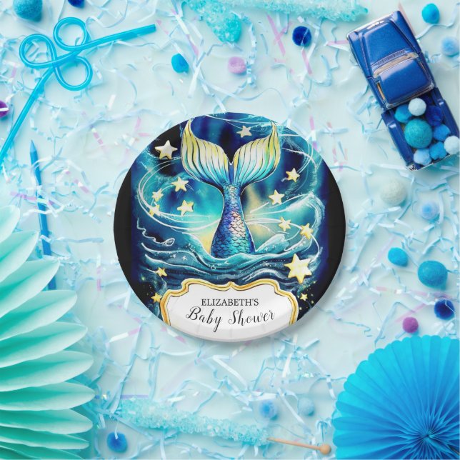 Assiettes En Carton Baby shower de sirène marine aquarelle (Fête)