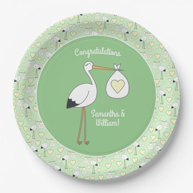 Assiettes En Carton Baby shower de source de la cigogne (Devant)