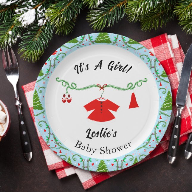 Assiettes En Carton Baby shower de tenue Père Noël pour bébé fille (Créateur téléchargé)