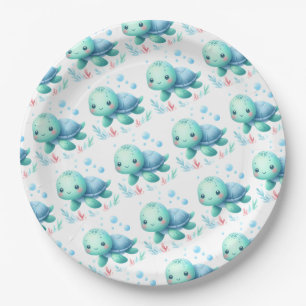 Assiettes En Carton Baby shower de tortues d'eau