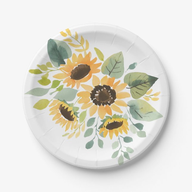 Assiettes En Carton Baby shower de tournesol aquarelle (Devant)