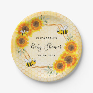 Assiettes En Carton Baby shower de tournesol de nid d'abeille