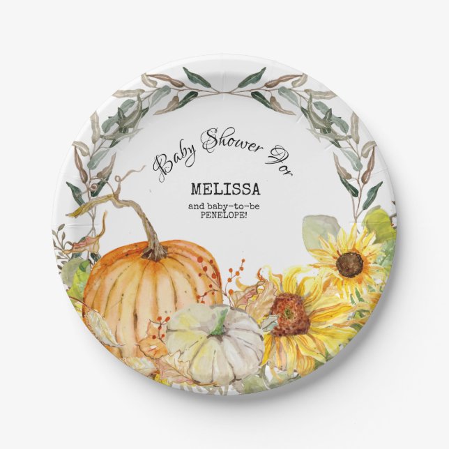 Assiettes En Carton Baby shower de tournesol russe moderne Citrouille  (Devant)