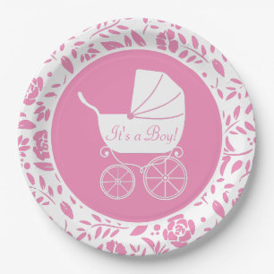 Assiettes En Carton Baby shower de transport vintage jolie fille rose